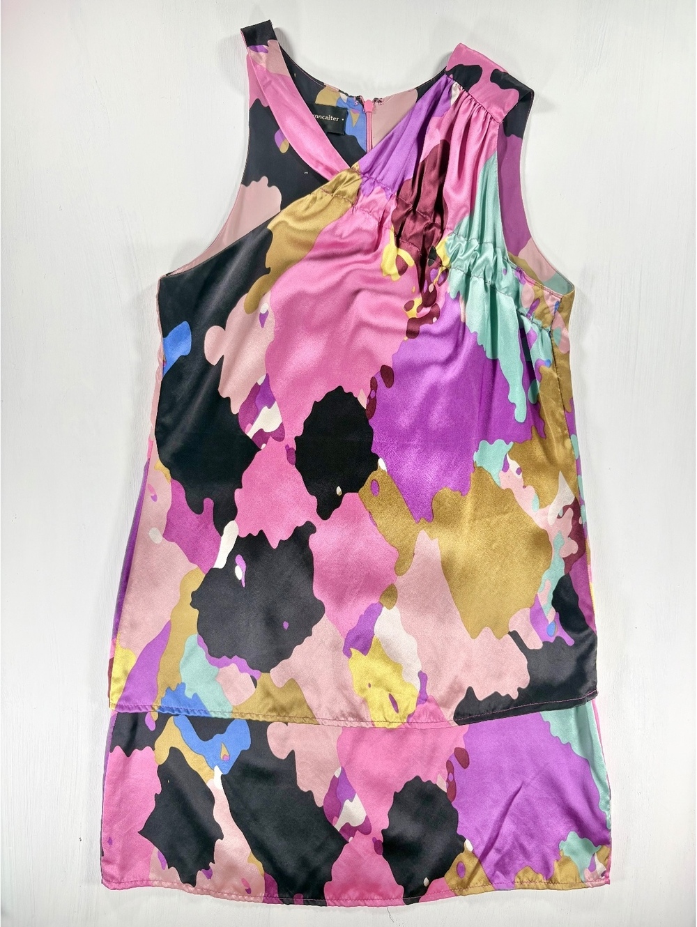 Corey Lynn Calter Silk Abstract Watercolor Cross Front Shift Dress
